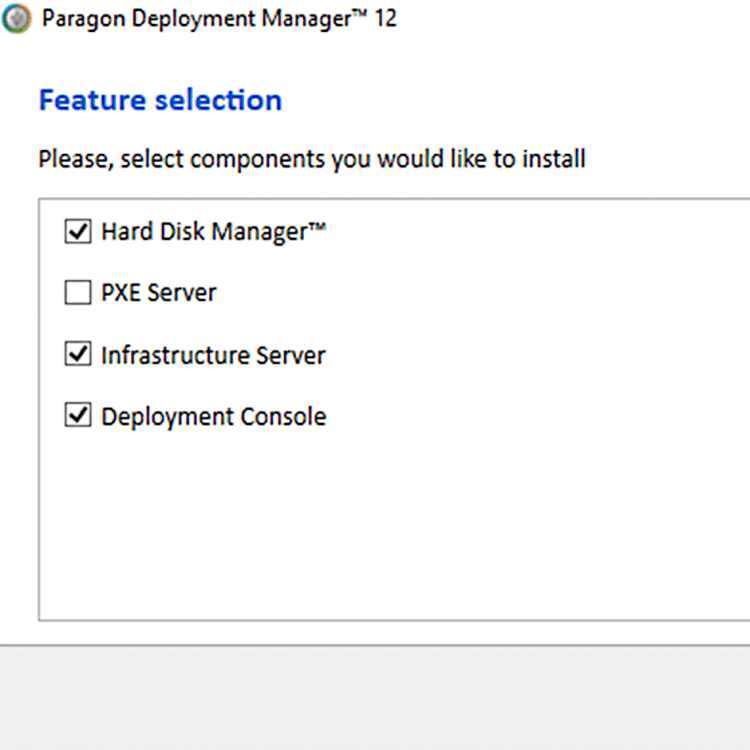 Paragon Deployment Manager. Instalacja Deployment Manager. Zrzut ekranu.