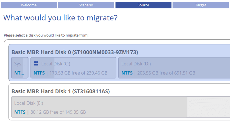Paragon Drive Copy Professional. Migracja danych. Zrzut ekranu.