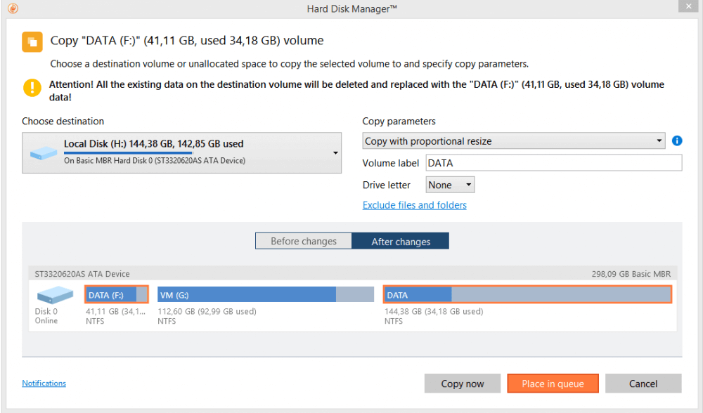 Paragon Drive Copy Professional. Migrate partition. Screenshot.